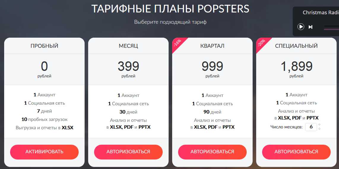прайс цен сервиса Popsters.ru фото